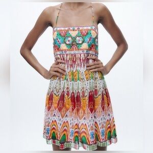 ZARA  Embroidered Strappy Boho Dress NWT Small